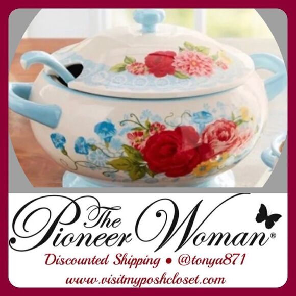 š¦āNewāPioneerĀ WomanāSweetāRoseāServingāCeramicāSoupāTureen - Picture 1 of 7